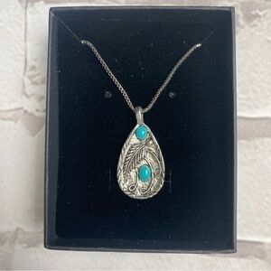 Boho Vintage silver turquoise pendant & snake chain necklace 18” 🆕